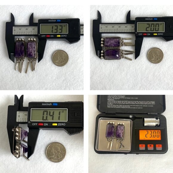 VTG Sterling Silver 925 Mexico Bezel Set Loaf Faceted Double Amethyst Brooch - Picture 10 of 16